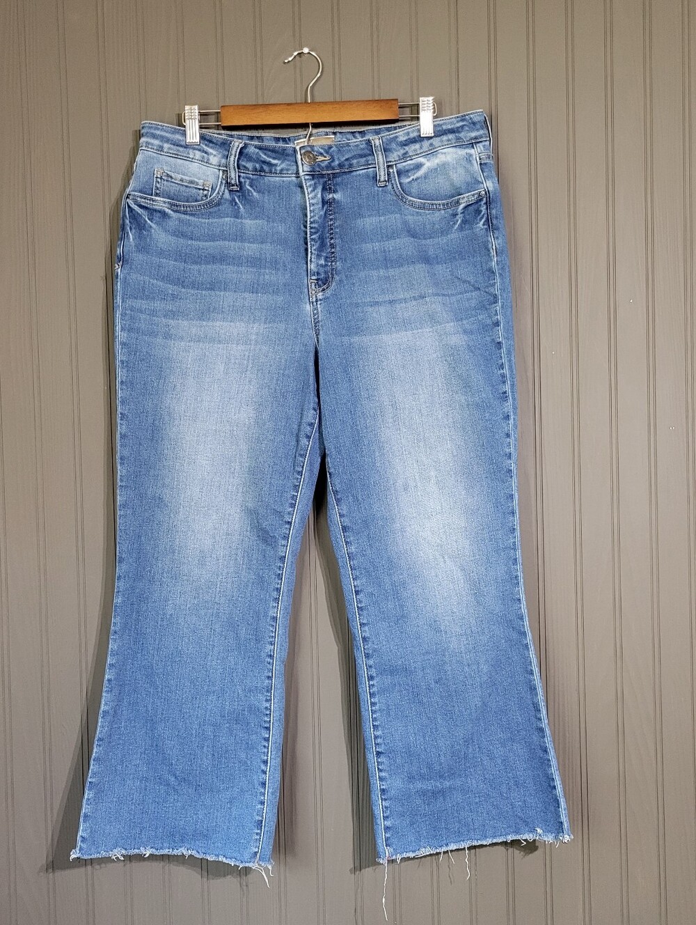 Kut From The Kloth Kelsey Denim Jeans Fab Ab Ankle Flare Raw Hem Blue Women's 14